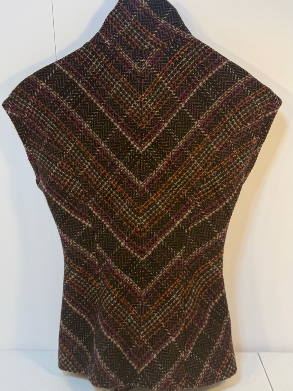 CAbi Tweed Belted Jacket Plaid Wool Blend Statement Collar Structured XS - Picture 6 of 6